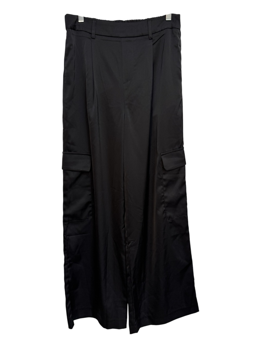 Sans Souci Wide Leg High Rise Satin Cargo Pants Women Medium Black NWT Going Out